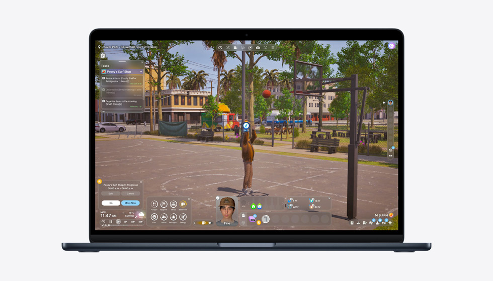 Der Bildschirm eines MacBook Air zeigt Gaming, um die Leistungsfähigkeit des M5 Chip zu demonstrieren