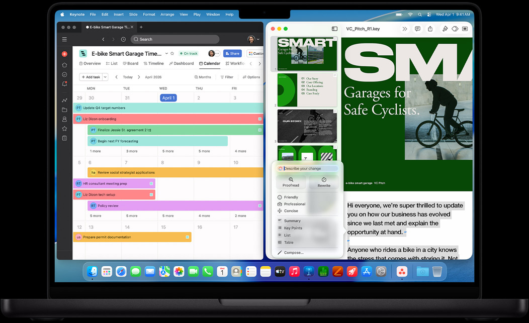 Écran de MacBook Pro affichant Asana et Keynote