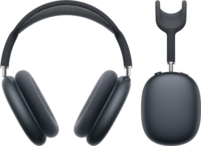AirPods Max 2 headphones, front exterior and side profile view, midnight color